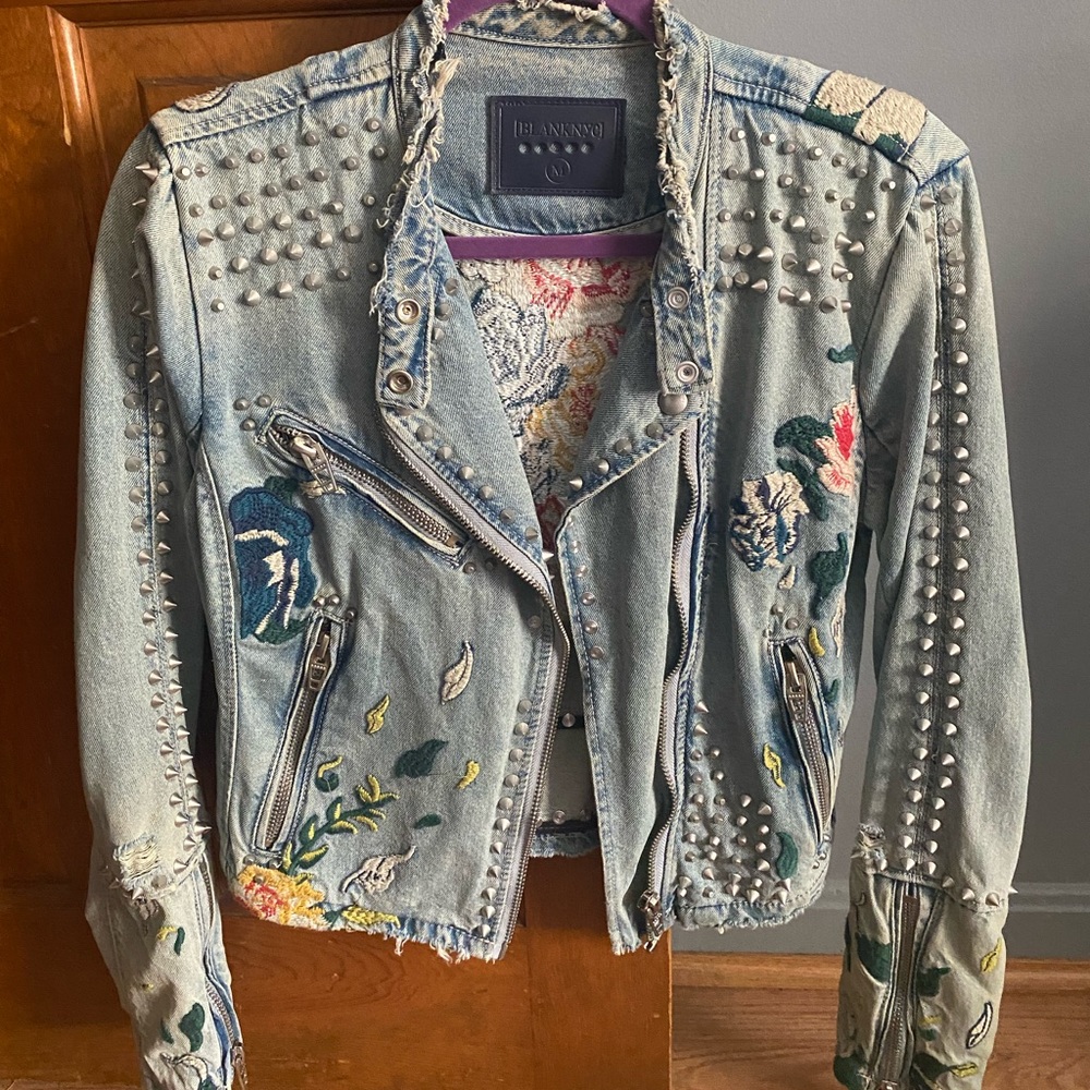 Blank NYC Studded & Embroidered Denim Jacket